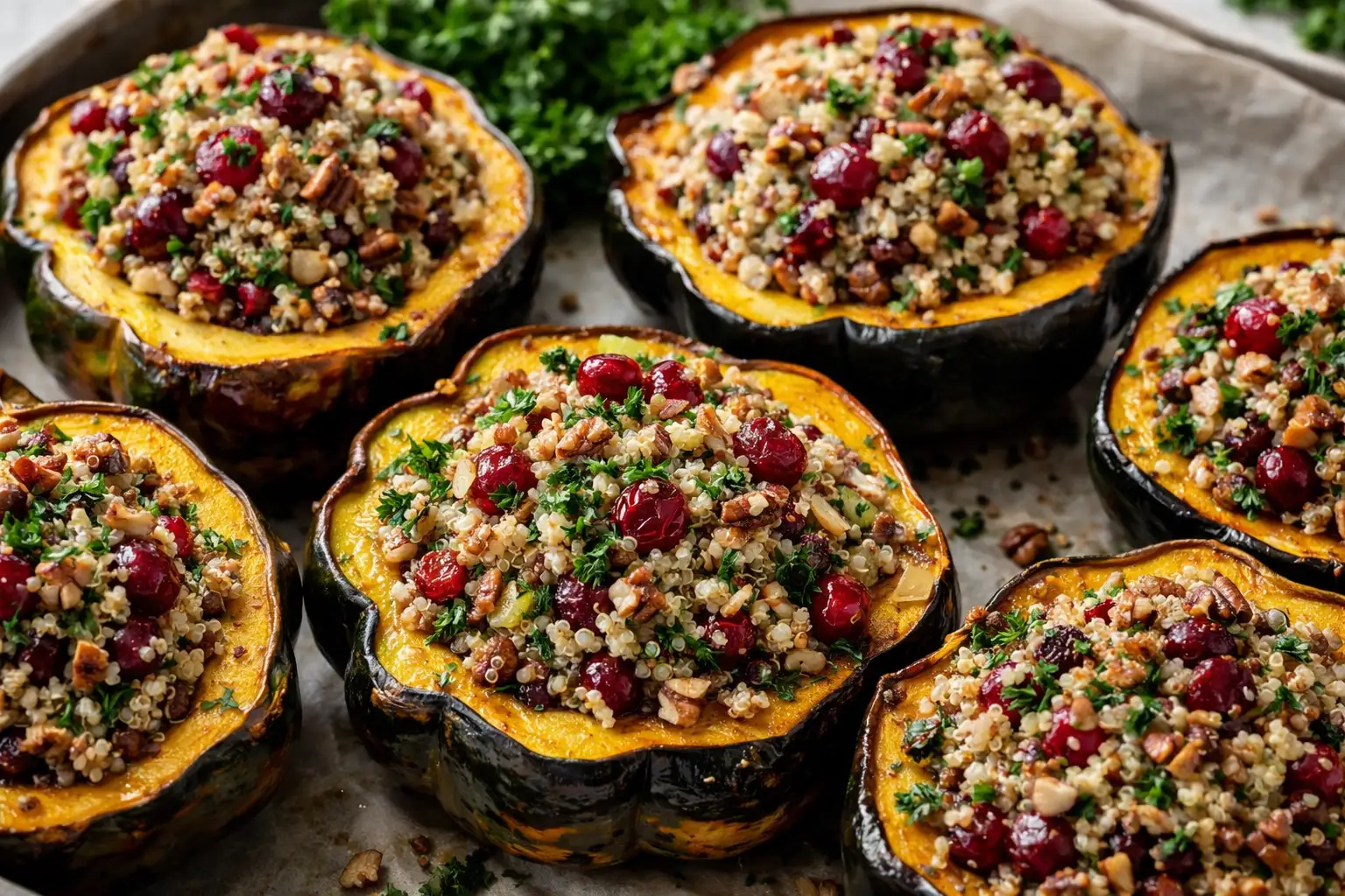 Vegetarian stuffed acorn squash with quinoa and cranberries