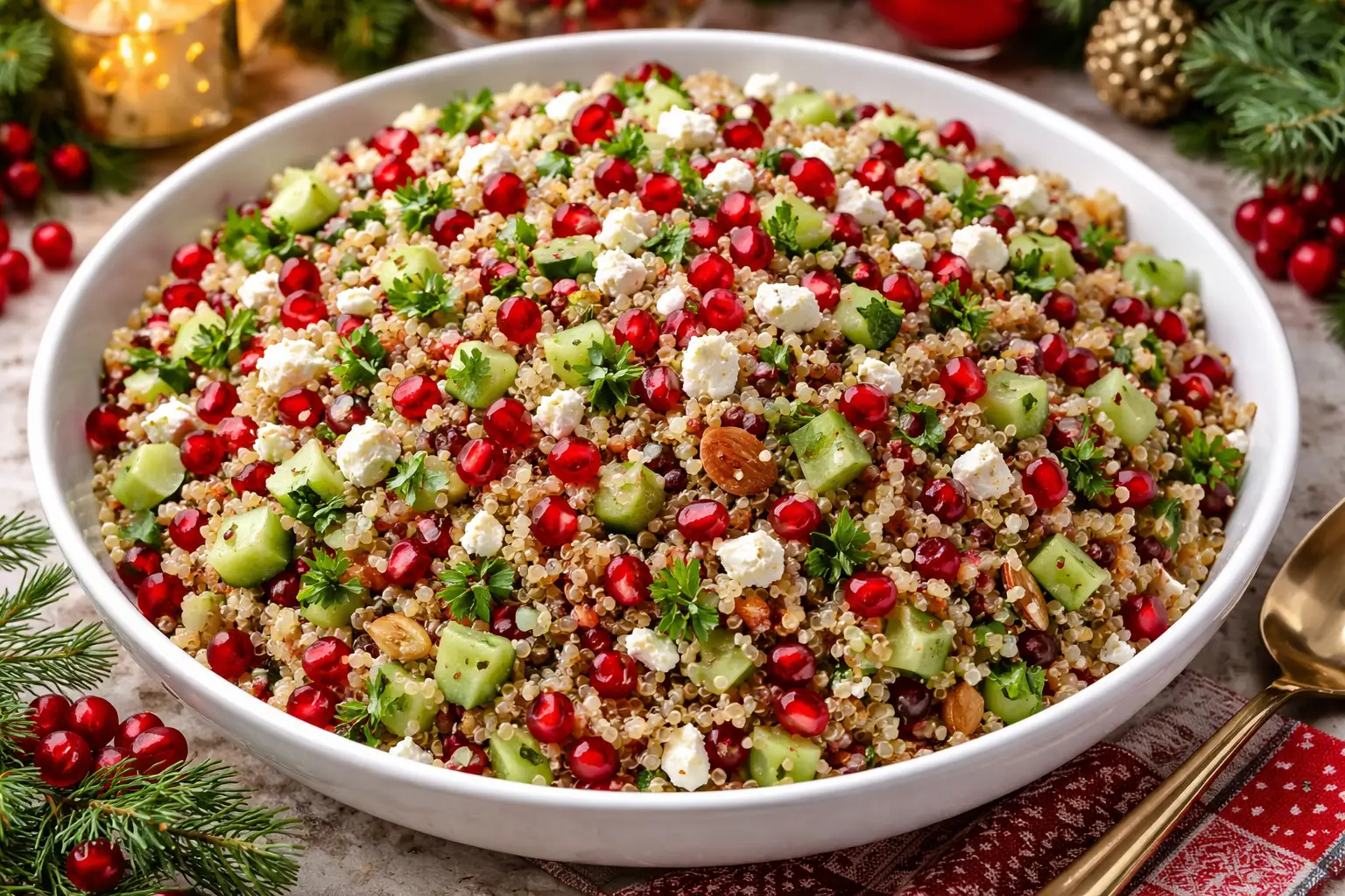 Quinoa, pomegranate, and cucumber holiday salad
