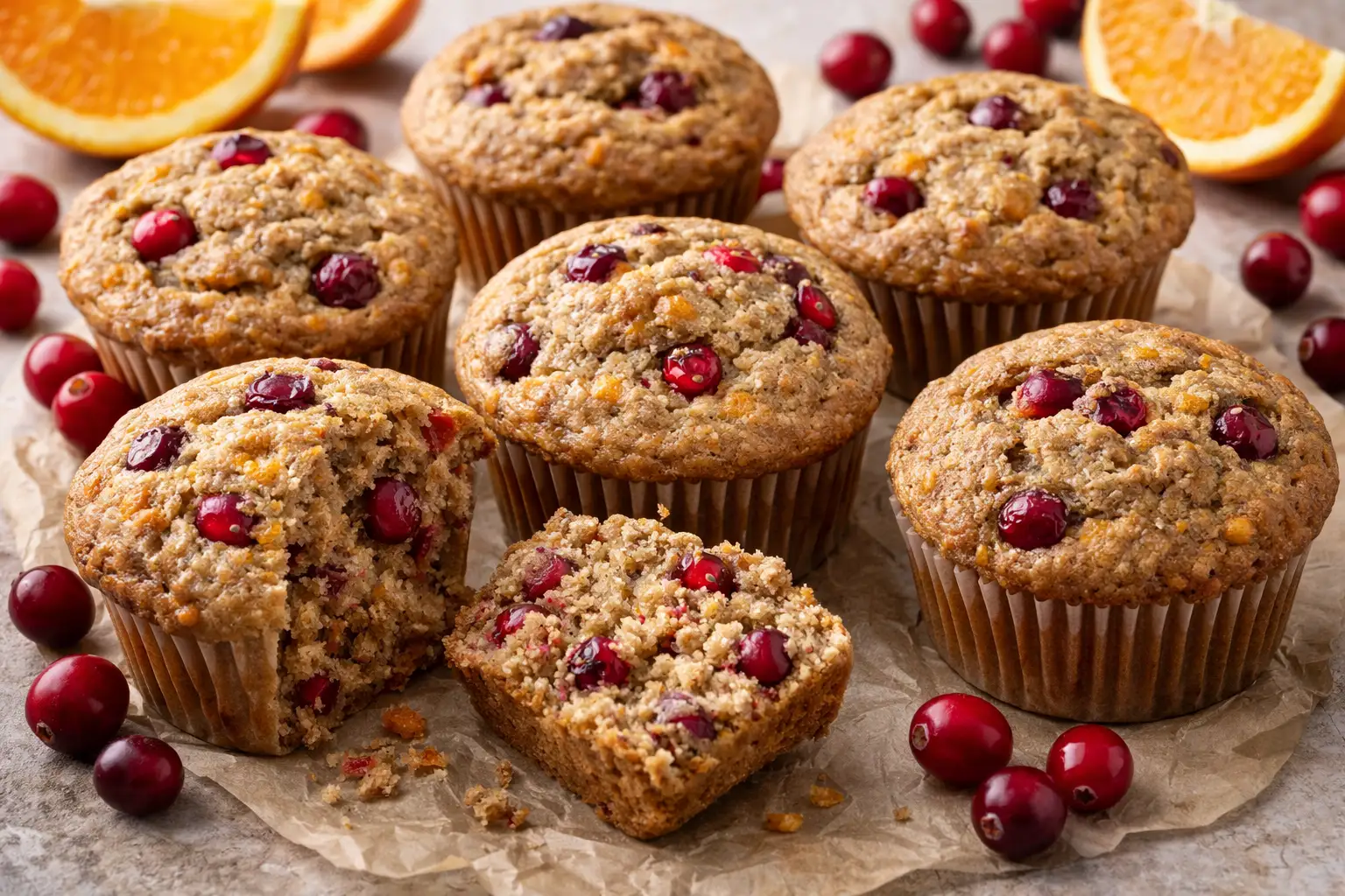 Whole wheat cranberry-orange muffins