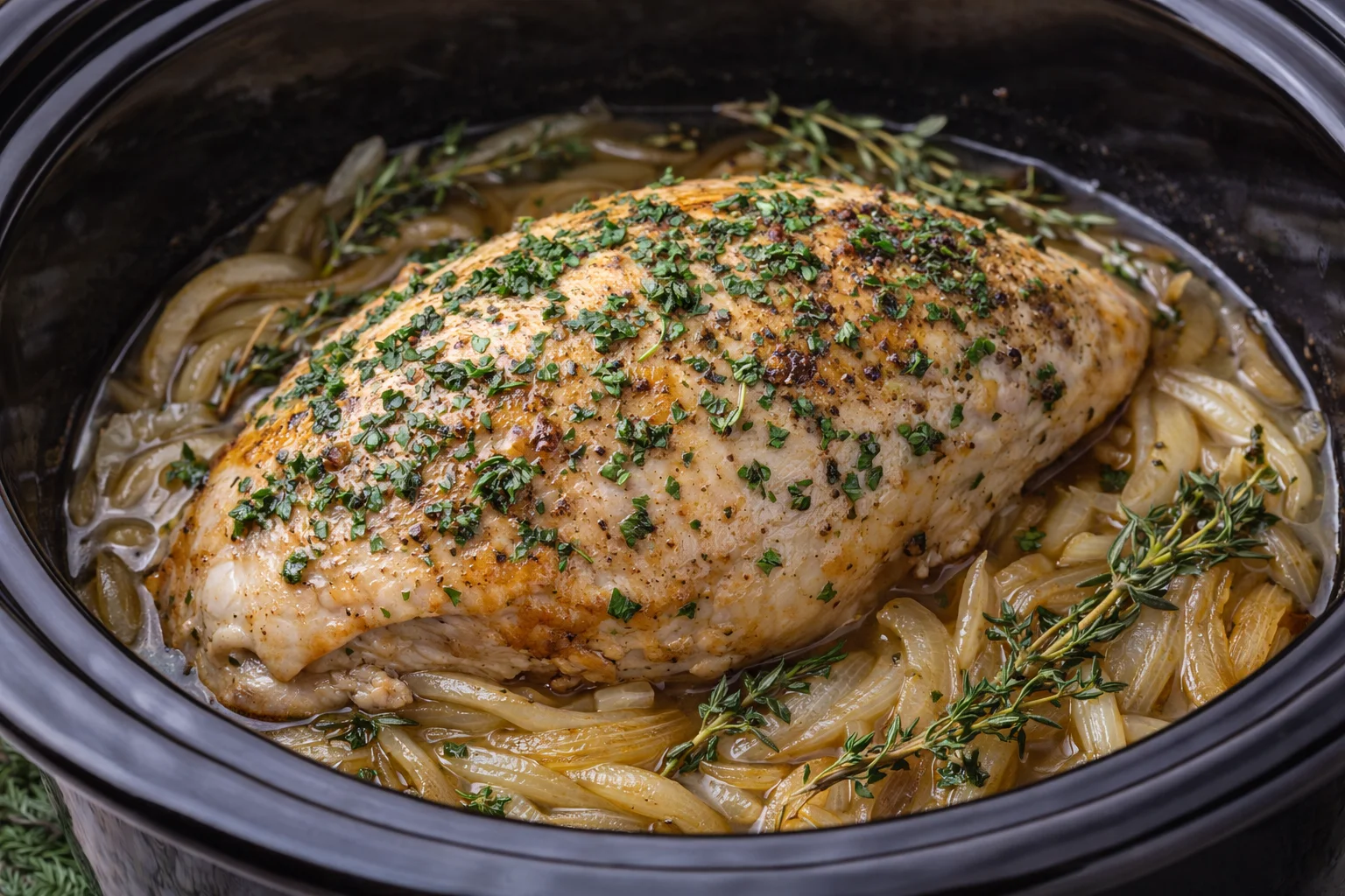 Slow-cooker turkey breast with onions and herbs