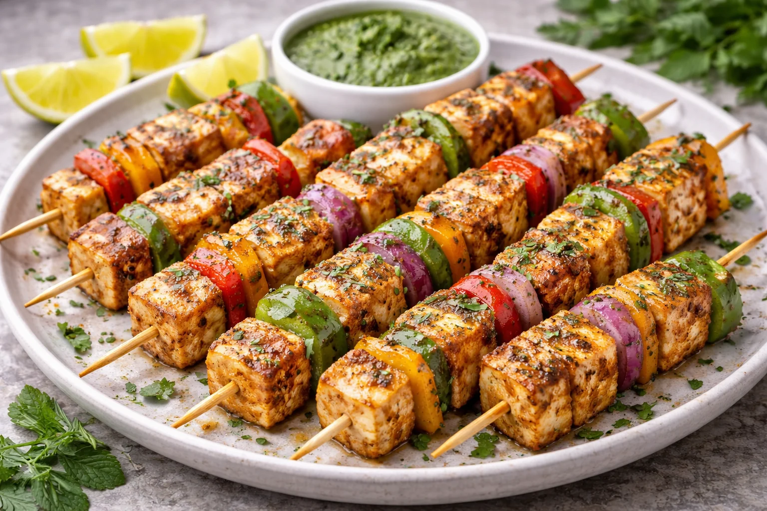 Paneer tikka skewers with mixed veggies (air-fryer or oven)