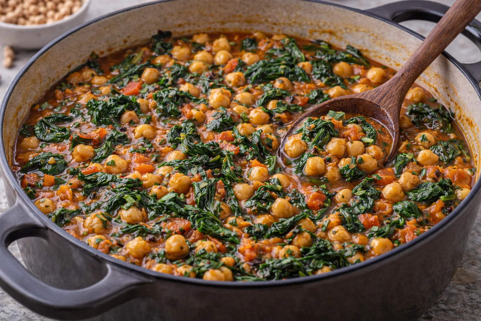 Chickpea and spinach stew (one-pot, high fiber)