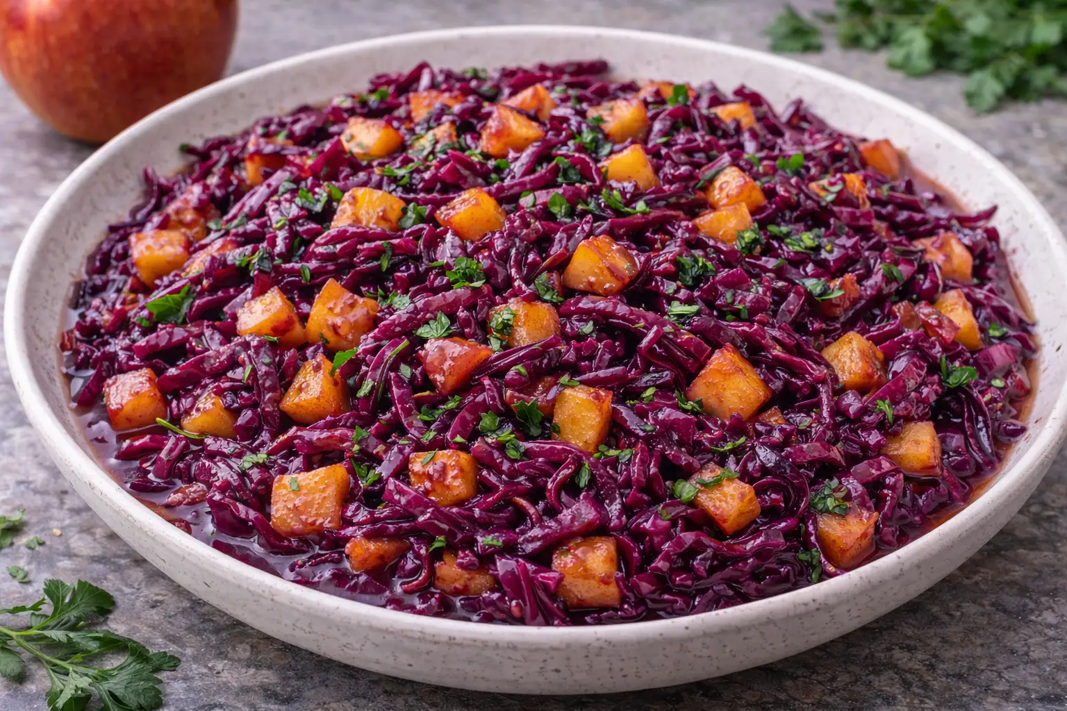 Braised Red Cabbage with Apple and Vinegar