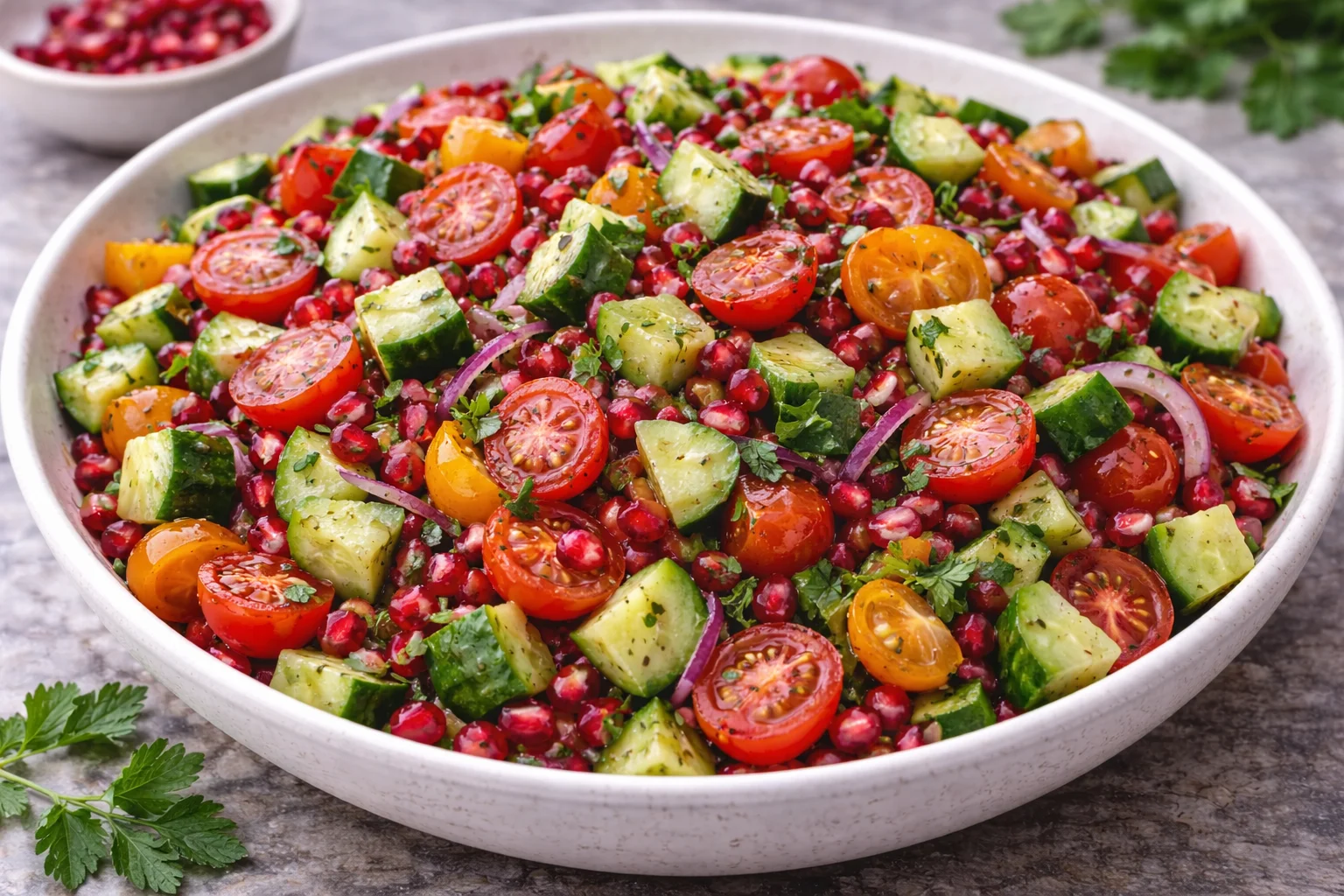 Cucumber, Tomato, and Pomegranate Salad